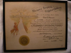 BJ- FRED L PETERSON AL KADAR TEMPLE AAONMS OF PORTLAND OR CERTIFICATE #8918 - Picture 1 of 7