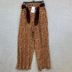Free People Bennie Leopard Print Tie Waist Button-Fly Wide Leg Pants Size 0 - Picture 1 of 12