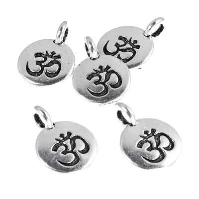 Jewelry Making Findings- Silver Round Om Charms-Hindu Ohm Pendant  6pcs - Image 1 of 3