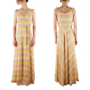 MISSONI Vintage Women's Yellow Pink Knit Floor Long Dress size 40 - Picture 1 of 9