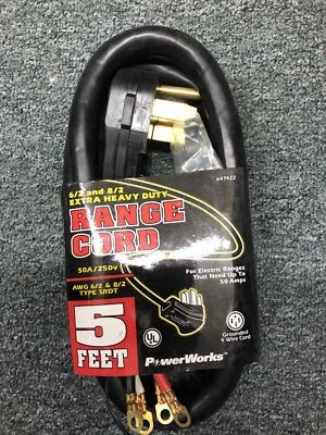 Range Cord  5ft Range  6/2 And 8/2 Xtra Heavy Duty Conductors 50amp 250v 4 Wire - Image 1 of 2
