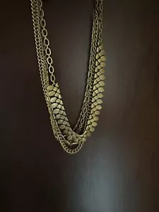 Stella & Dot Designer Necklace Layered Multi Strands Distressed Gold Tone Plunge - Picture 1 of 2