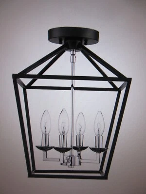 Decoradores para el hogar Weyburn 16,5 pulgadas Luz de montaje semi empotrada negra y cromada de 4 luces Foto 1 de 4