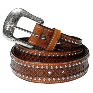 Cintura western in pelle stile western country stelle e strisce "WG-311" marrone - Foto 1 di 2