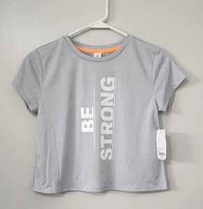 Xersion "Be Strong" Shirt. NWTS. Gray Short Sleeve. Girls Sz M.  W/Split Yoke. - Picture 1 of 6
