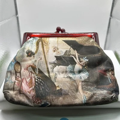 Vintage Silky Purse Kiss Lock Ballet Scene Plastic Kiss Clasp - Image 1 of 4
