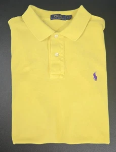 Polo Ralph Lauren Polo Shirt Mens Large Yellow Short Sleeve Purple Pony Preppy - Picture 1 of 5