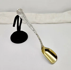 ANTIQUE TIFFANY WAVE EDGE STERLING SILVER GILT BOWL CHEESE SCOOP,7 1/4" - Picture 1 of 7
