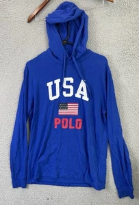 🔥 Polo Ralph Lauren • Felpa con Cappuccio Bandiera Blu USA • Uomo Taglia M - Foto 1 di 8