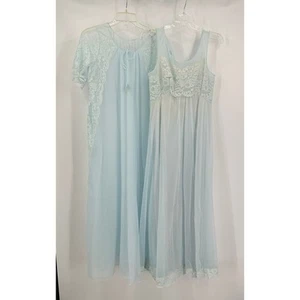 Shadowline Women Peignoir Set Sz S Vintage Lace Nylon Nightgown Robe Cottagecore - Picture 1 of 10
