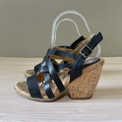Korks By Kork Ease Black Strappy Wedge Heeled Sandals Sz 7 - Image 1 of 4