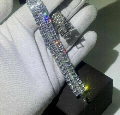 Теннисный браслет из трех рядов круглых лабораторных бриллиантов 18 карат с отделкой белым золотом 14 карат - Изображение 1 из 4