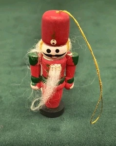 Vintage 1980s Hand-Painted Wooden Nutcracker Soldier Ornament, 3" - Picture 1 of 3
