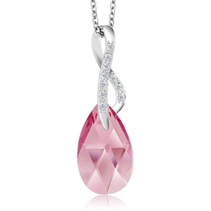 Beautiful Tear Drop Crystals Ribbon Pendant Necklace For Women with 18 Inch - Picture 1 of 24