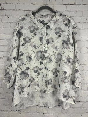 Blusa Top Corte Suelto Boutique Lino Abotonada Alto Bajo XL Estampado Floral Foto 1 de 4