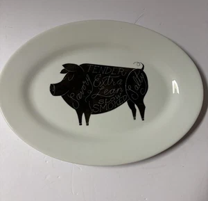 Vintage Crate And Barrel White Porcelain Oval Meat Serving Platter Black Pig - Picture 1 of 4