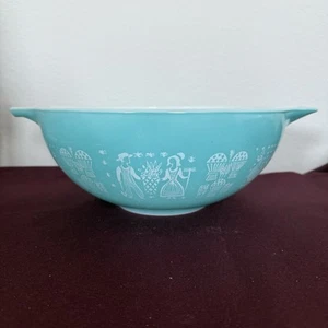 Pyrex 4 Quart Amish Butter Druck #444 Rührschüssel Türkis Blau Vintage - Bild 1 von 8