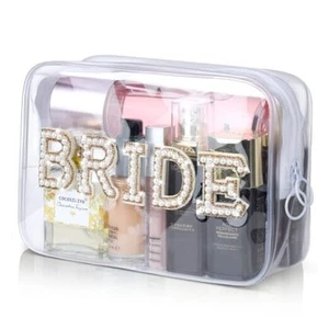 Bride Clear Makeup Bag, Bridal Shower Gifts Engagement Cosmetic Bag, Bling - Picture 1 of 8