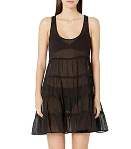 Vestido de baño Kate Spade nuevo con etiquetas en capas TALLA L $130 algodón gasa NEGRO - Imagen 1 de 6