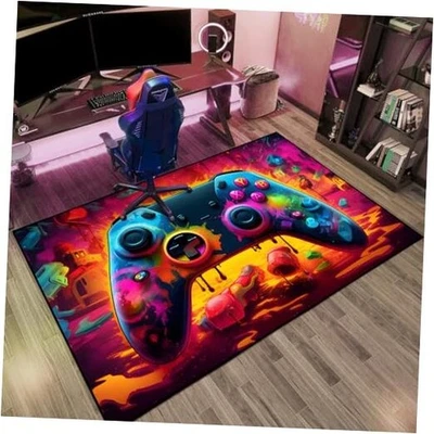 Gaming Area Rug Teen Boys Carpet, Lava Design Gamepad and Colorful Bomb  - Image 1 of 4