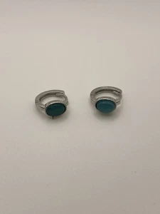Amazonite Hoop Earrings In Silver Colour With Copper Base - Picture 1 of 4