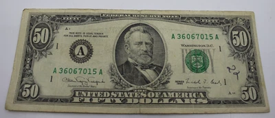 Fifty Dollar Banknote $50 Bill Series 1990  Serial A 36067015 A - Image 1 of 4