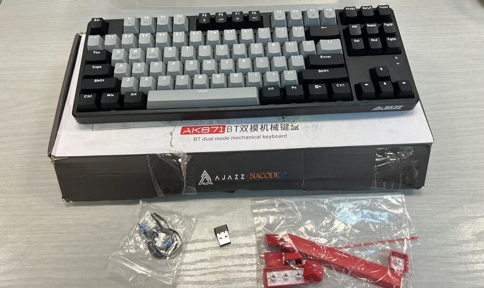 AJAZZ AK871 Wireless Gaming Keyboard Blue Switch for PC Black Grey Open Box - Image 1 of 1