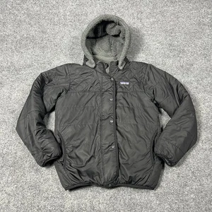 Patagonia Jacket Boys Large Black Reversible Sherpa Lined Hooded Winter Coat - Picture 1 of 12