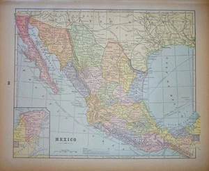 1893 Mapa Antiguo México Yucatán, Baja California, Caribe, Ciudad de México, Cuba - Imagen 1 de 1