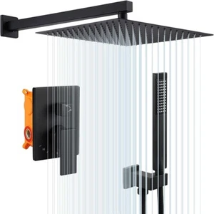 Set doccia soffione completo incasso miscelatore con doccetta nero sistema bagno - Foto 1 di 10