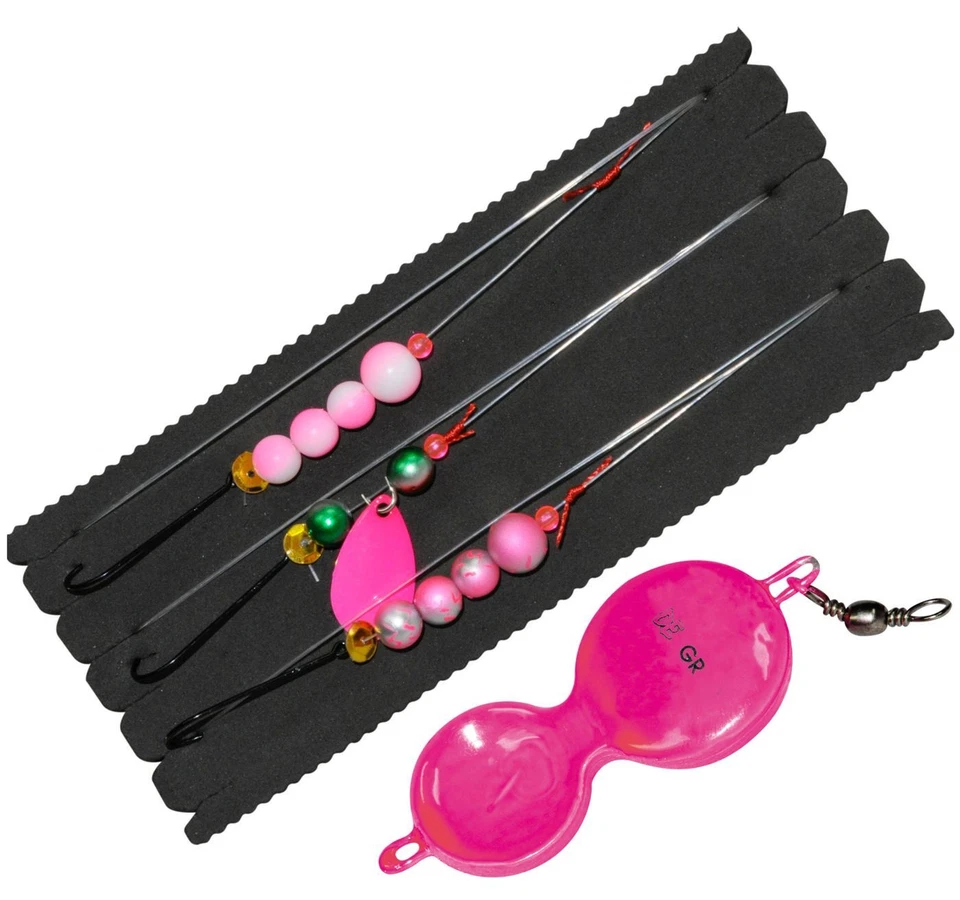 Dieter Eisele System 70cm 0,40mm pink - 3 Vorfächer + Buttlöffel, Plattfisch Rig - Bild 1 von 1