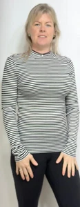HOBBS Jersey Long Slv High Neck SkinnyRib Stripe Top SemiFit Blk/Wh (A245)RRP£35 - Picture 1 of 6