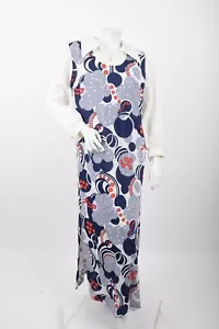 Vintage 60s Womans Maxi Hostess Dress L Dagger Collar Polka Dot Blue Red White - Picture 1 of 6