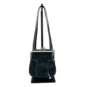 Vintage DKNY Black Leather Kiss Lock Mini Shoulder Bag Purse - Picture 1 of 15