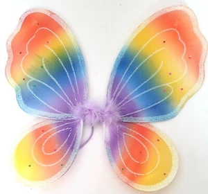 NEW Rainbow glitter net fairy angel wings childrens party fancy dress 42x34cm - Picture 1 of 1