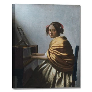 Vermeer donna seduta virginale quadro stampa tela dipinto telaio arredo casa - Picture 1 of 4
