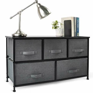 Wide 5 Drawer Dresser Fabric Closet Storage Clothes Organizer Bedroom Closet - Picture 1 of 21