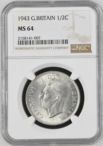 Great Britain - 1943 George VI Silver 1/2 Crown - NGC MS64 - Picture 1 of 2