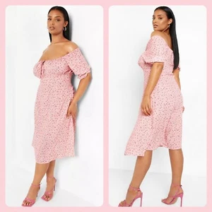 NWT BOOHOO Ditsy Floral Milkmaid Midi Dress Plus Size 16 🌸 - Picture 1 of 9