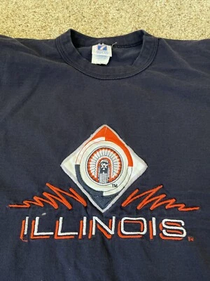 Vintage Illinois T Shirt Embroidered Logo Navy Blue Team Logo Men’s L Sports - Image 1 of 4