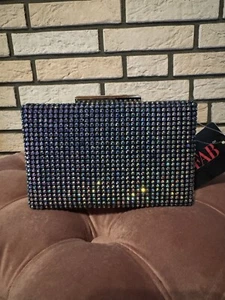 Abendtasche Strass Glitzersteine blau gold mit Kette Clutch - Bild 1 von 5
