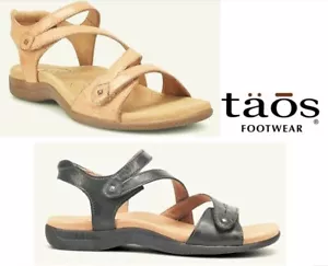 Taos Footwear Comfort adjustable leather sandals Taos Shoes Big Time Black Tan - Picture 1 of 15