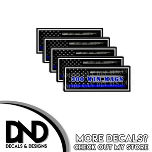 300 Win Mags Munitionsdose Aufkleber Waffe Munitionskiste Sticker blaue Linie Flagge - 5er Pack - Bild 1 von 2