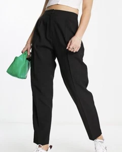Asos Design Women’s 12 Black High Rise Tailored Trouser Pants Tapered Fit New - Picture 1 of 9