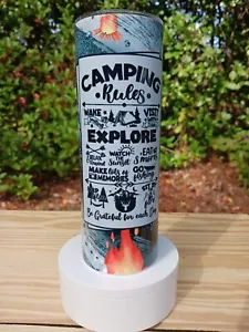 Camping Rules Outdoors 20oz Skinny Tumbler with lid and straw set - Picture 1 of 3