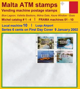 MALTA 2002 FRAMA ATM 1-4 / machine 10 / Luqa Airport / Series 6c on one FDC - Picture 1 of 3