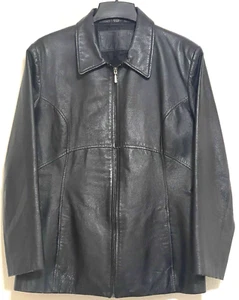 Jacqueline Ferrar Leather Jacket Women's XL Black Lined Classic Full Zip Pockets - Picture 1 of 7