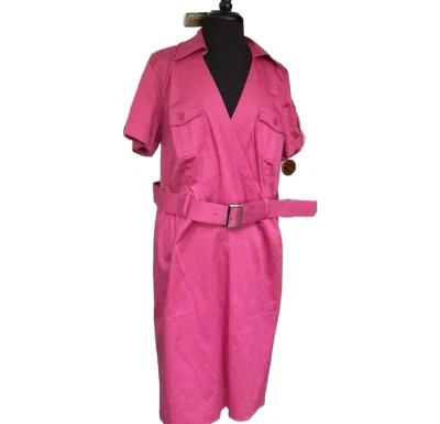 Spiegel Mujeres 14W Imitación Envoltura Elástica Satén Manga S Camisa Vestido MIDI Cinturón Rosa Foto 1 de 4