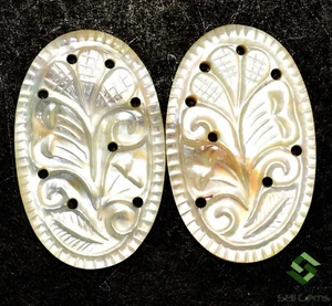 30x20 mm Natural Mother of Pearl Handmade Carving Pair 32.51 Cts Loose Gemstones - Picture 1 of 6