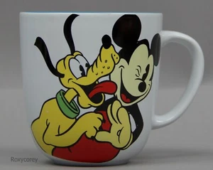 Disney Mickey Mouse And Pluto Coffee Mug "Aw Shucks!" Blue Inside - Picture 1 of 2